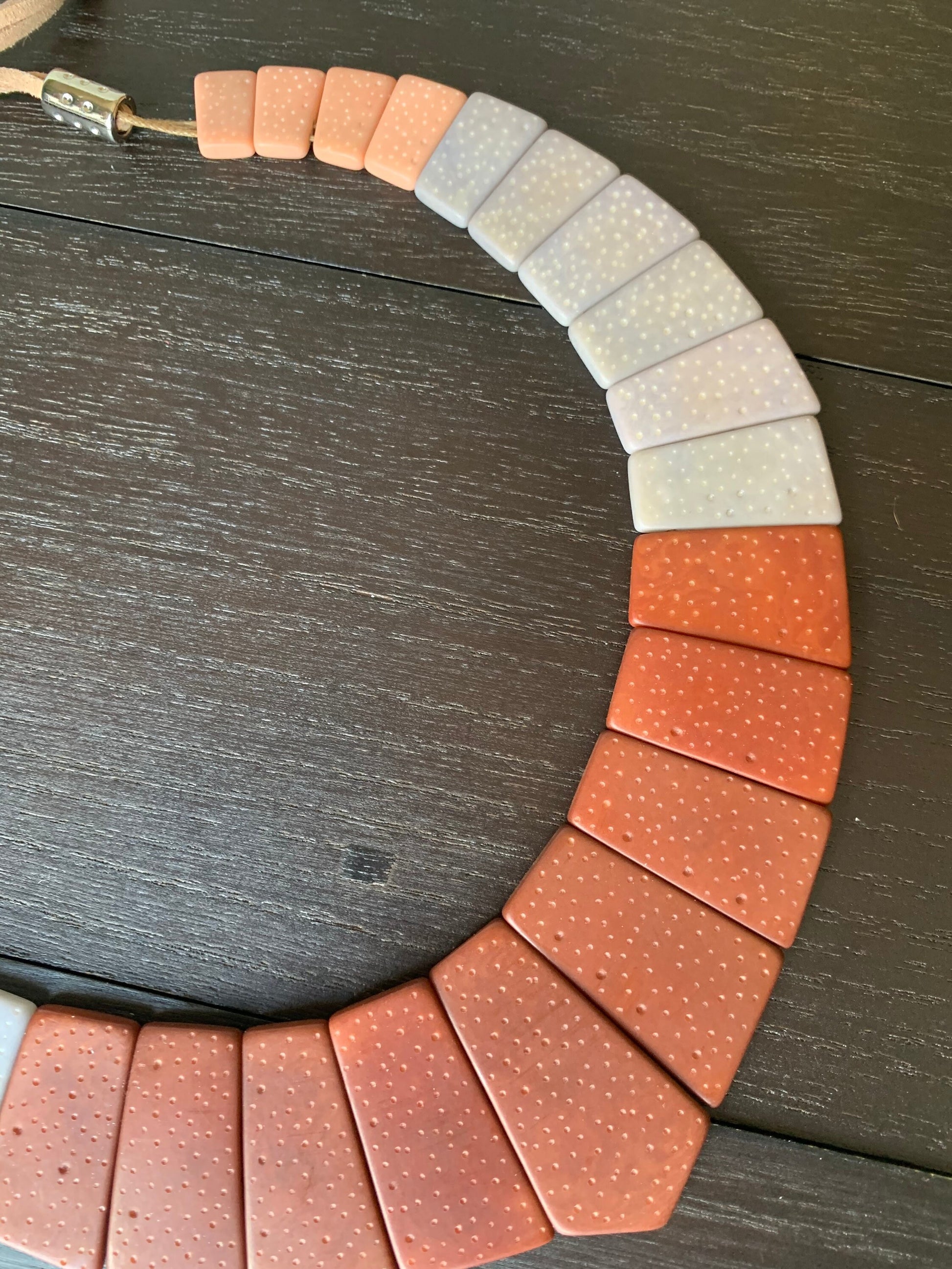 Brown gray and peach modern Tagua necklace Fall trendy fashion Contemporary statement necklace Anniversary gift Big bold chunky necklace