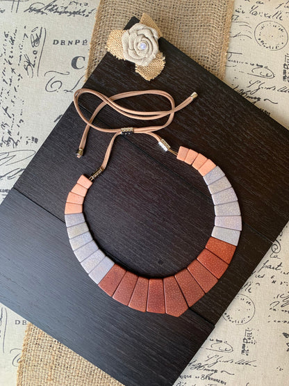 Brown gray and peach modern Tagua necklace Fall trendy fashion Contemporary statement necklace Anniversary gift Big bold chunky necklace
