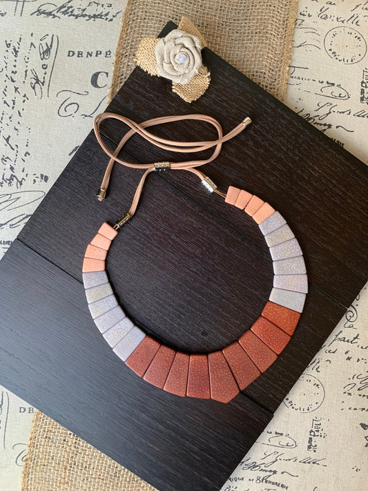 Brown gray and peach modern Tagua necklace Fall trendy fashion Contemporary statement necklace Anniversary gift Big bold chunky necklace