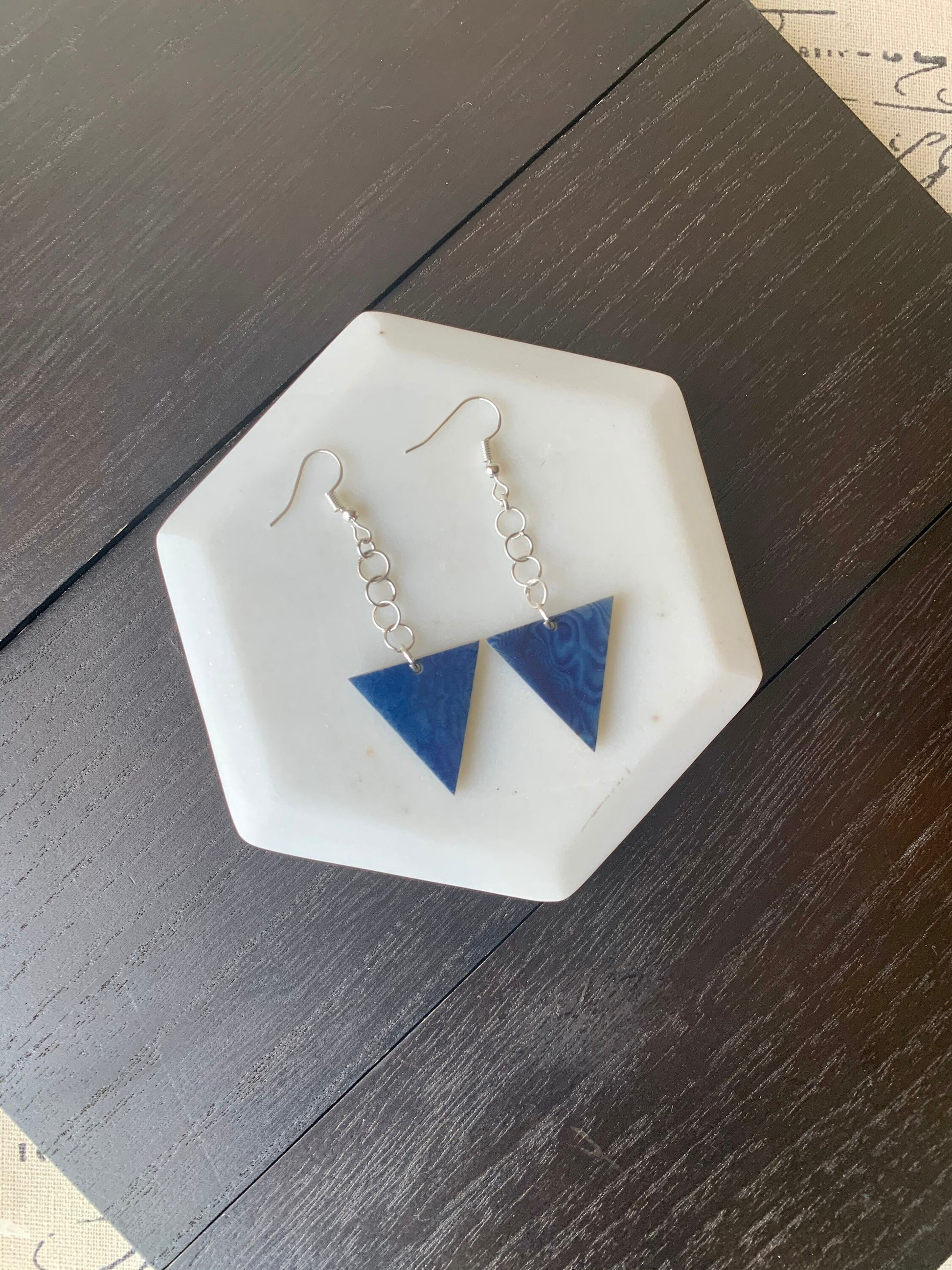 Blue geometric Tagua earrings Big dangle earrings Spring fashion trend Mod boho drops Extra long earrings Geometric Easter basket gifts
