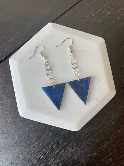 Blue geometric Tagua earrings Big dangle earrings Spring fashion trend Mod boho drops Extra long earrings Geometric Easter basket gifts