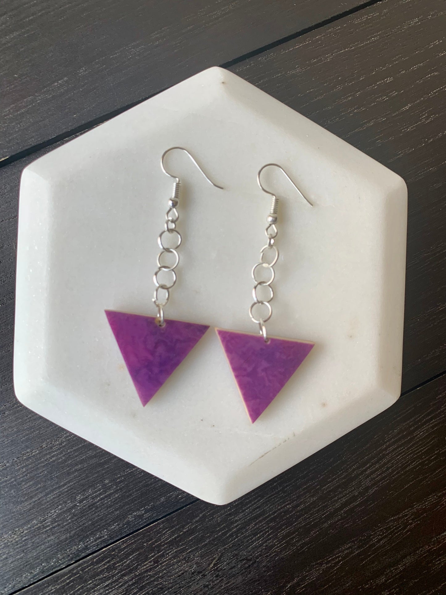 Purple triangle Tagua earrings Big dangle earrings Mod boho drops Extra long earrings Geometric Spring style Gift ideas for her Easter gifts