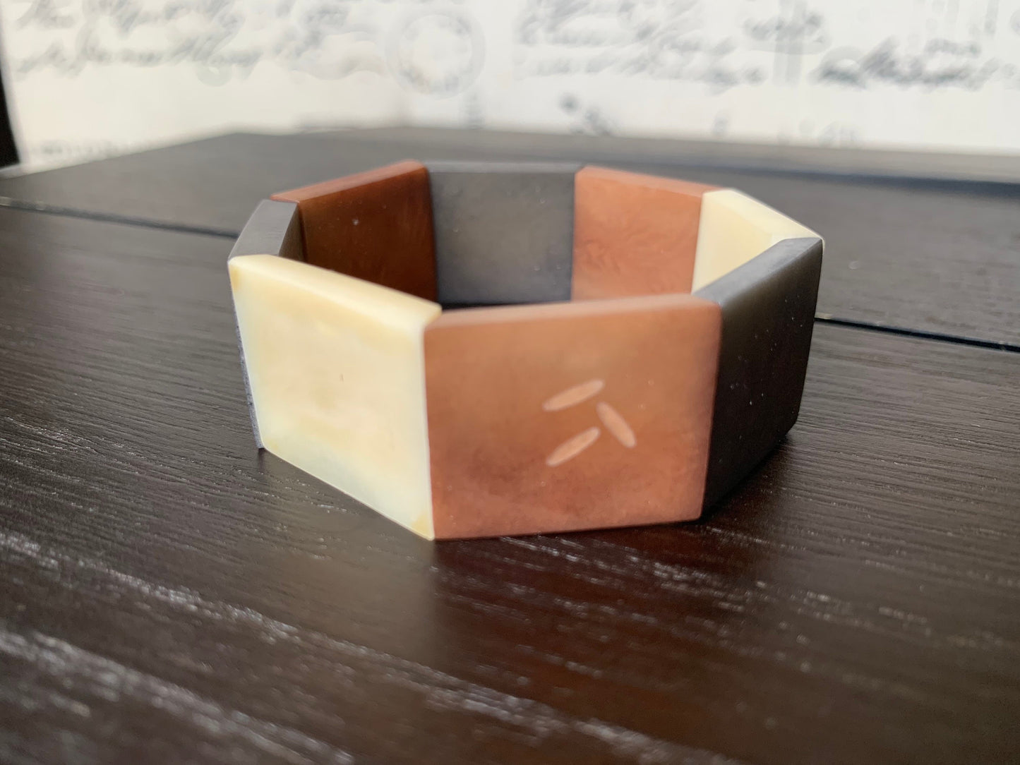 Brown White Ivory and Gray Modern Geometric Bracelet Tagua nut jewelry Spring fashion trends 14 Anniversary gifts for wife Statement beaded