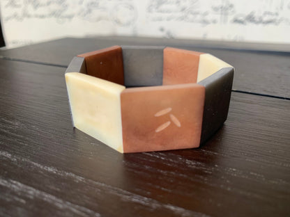 Brown White Ivory and Gray Modern Geometric Bracelet Tagua nut jewelry Spring fashion trends 14 Anniversary gifts for wife Statement beaded