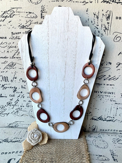 Brown extra long statement necklace Tagua jewelry Spring fashion style Lightweight beaded necklace Mother's day gifts Easter style trends