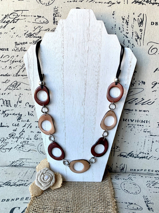 Brown extra long statement necklace Tagua jewelry Spring fashion style Lightweight beaded necklace Mother's day gifts Easter style trends