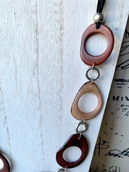 Brown extra long statement necklace Tagua jewelry Spring fashion style Lightweight beaded necklace Mother's day gifts Easter style trends