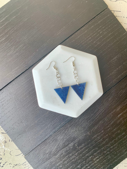 Blue geometric Tagua earrings Big dangle earrings Spring fashion trend Mod boho drops Extra long earrings Geometric Easter basket gifts