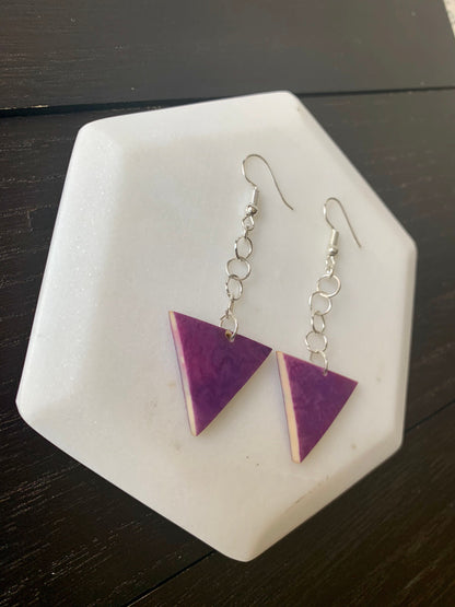Purple triangle Tagua earrings Big dangle earrings Mod boho drops Extra long earrings Geometric Spring style Gift ideas for her Easter gifts