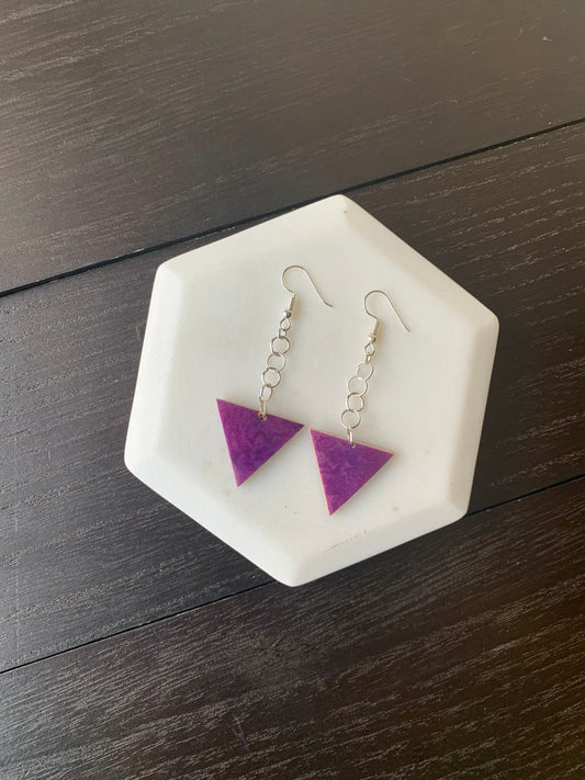 Purple triangle Tagua earrings Big dangle earrings Mod boho drops Extra long earrings Geometric Spring style Gift ideas for her Easter gifts