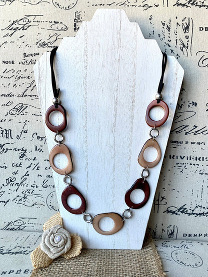 Brown extra long statement necklace Tagua jewelry Spring fashion style Lightweight beaded necklace Mother's day gifts Easter style trends