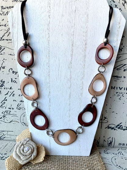 Brown extra long statement necklace Tagua jewelry Spring fashion style Lightweight beaded necklace Mother's day gifts Easter style trends
