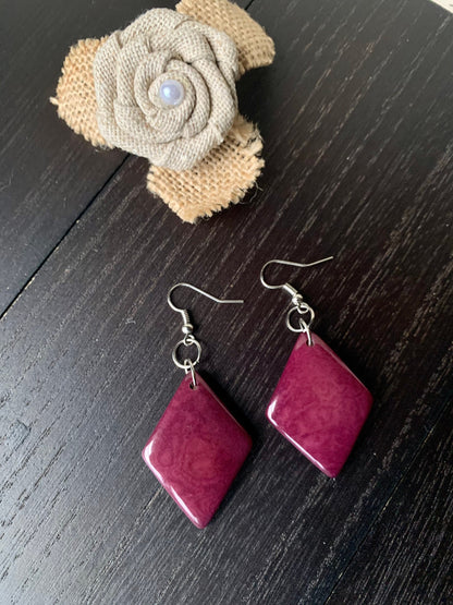 Purple Tagua earrings Geometric drops Lightweight earrings Long beaded dangles Gifts under Mother’s Day gifts under 15 Spring fashion trends