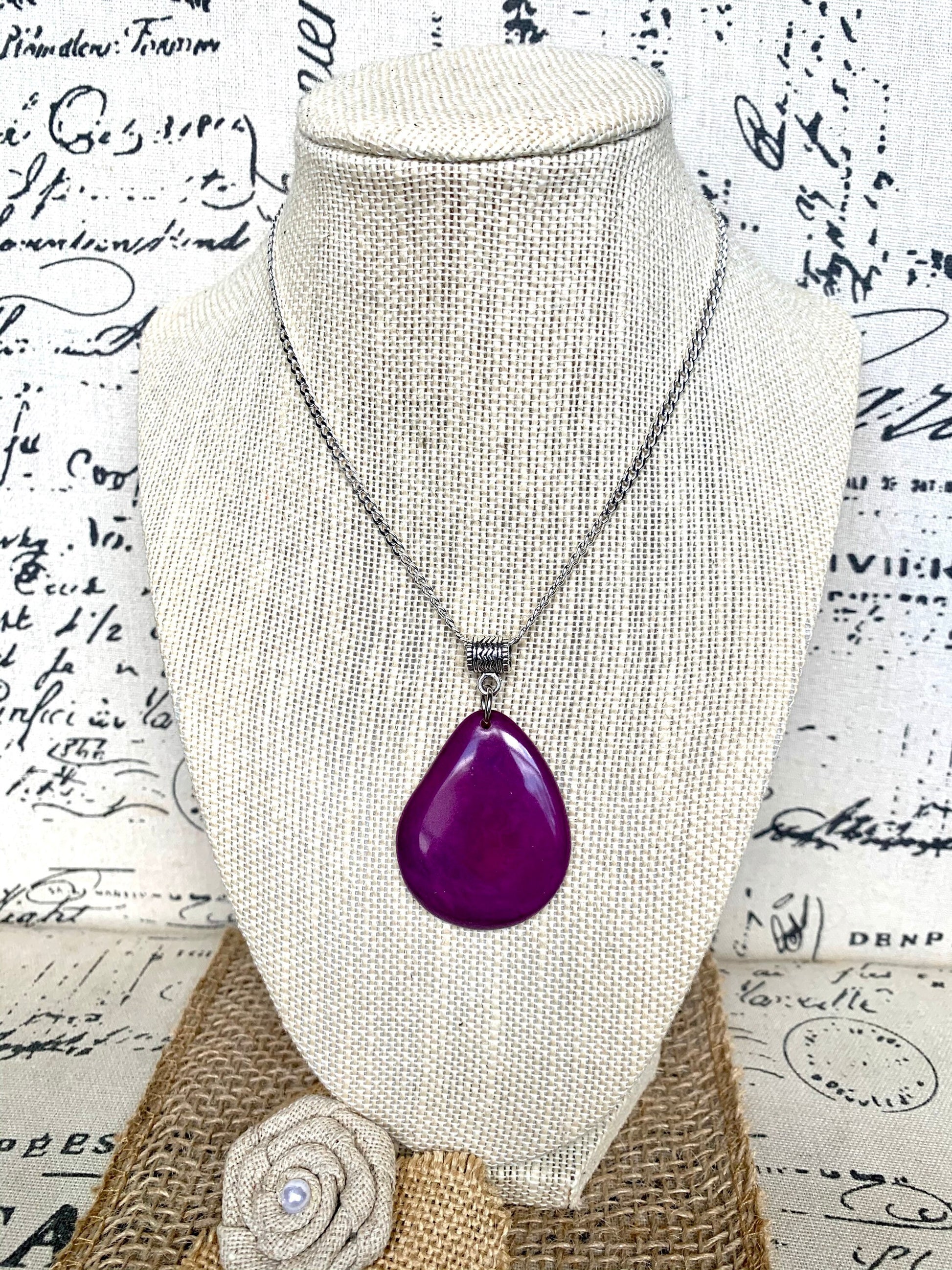 Purple Tagua pendant Anniversary gifts under 10 Fashion jewelry Handmade beaded pendant NO chain Beach fashion Spring style Handcrafted
