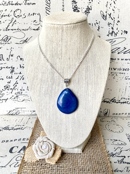 Royal blue Tagua pendant Fashion jewelry Easter basket gift ideas Handmade beaded pendant NO chain Artisan handmade in Ecuador For Spring