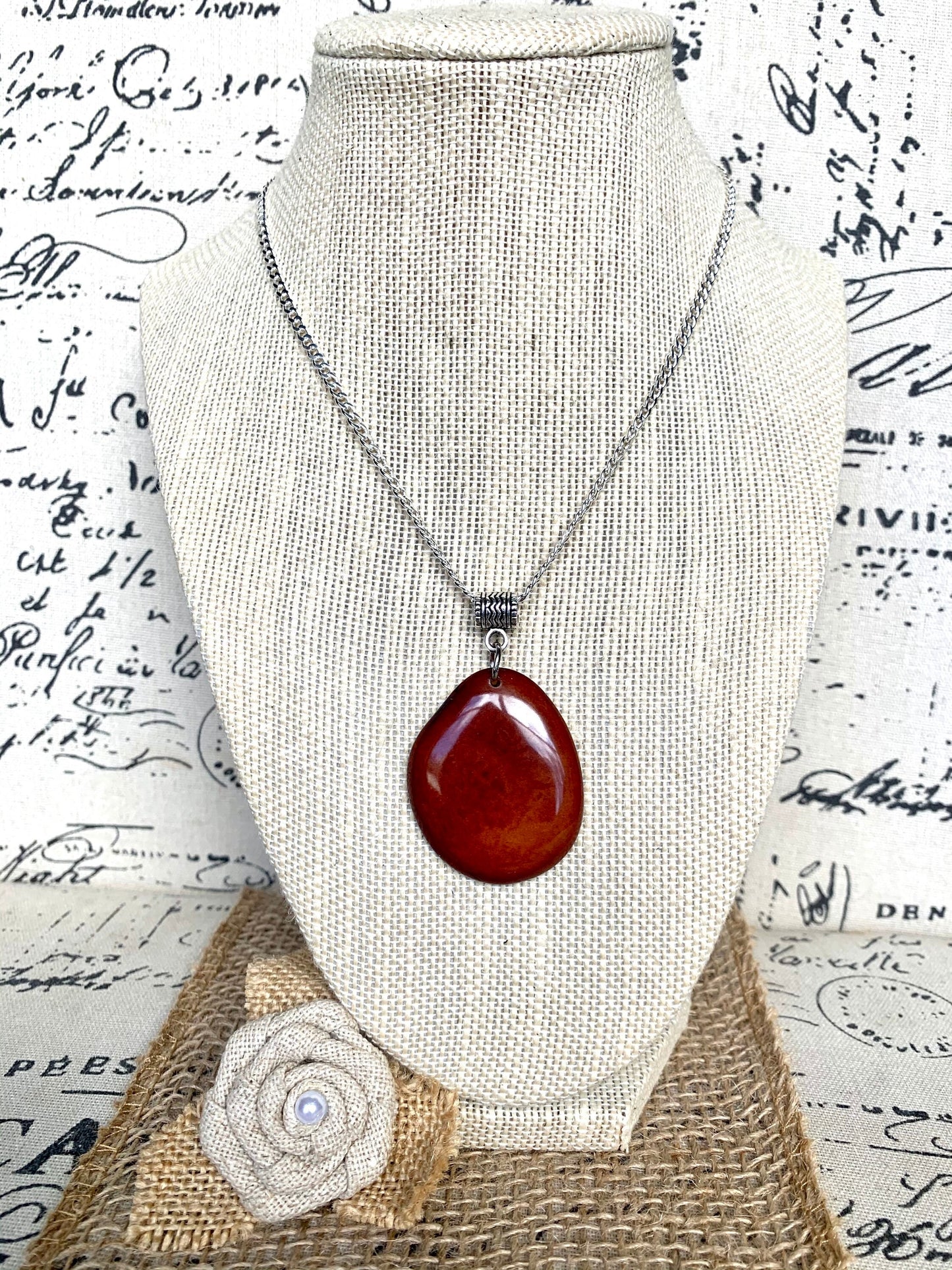 Brown Tagua pendant Autumn outfit style gifts under 10 Fashion jewelry Handmade beaded pendant NO chain Fall trendy fashion Cruise style