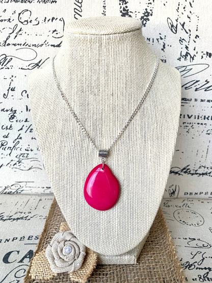 Hot Pink Tagua pendant Mother's day gifts under 10 Fashion jewelry Handmade beaded pendant NO chain Artisan handmade in Ecuador Spring style