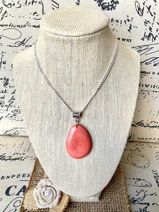 Coral Pink Tagua pendant Fashion jewelry Handmade beaded pendant NO CHAIN Mothers day gifts for wife Spring fashion Beach style