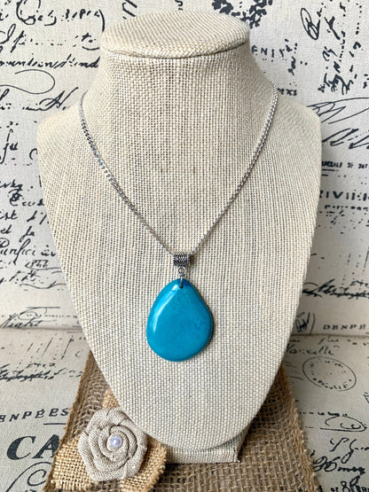 Turquoise blue Tagua pendant Mothers day gift under 10 Fashion jewelry Handmade beaded pendant NO chain Artisan handmade in Ecuador