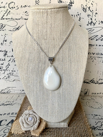 White Tagua pendant Mother’s Day gifts under 10 Fashion jewelry Beaded pendant NO chain 14 year Ivory wedding anniversary gift for wife