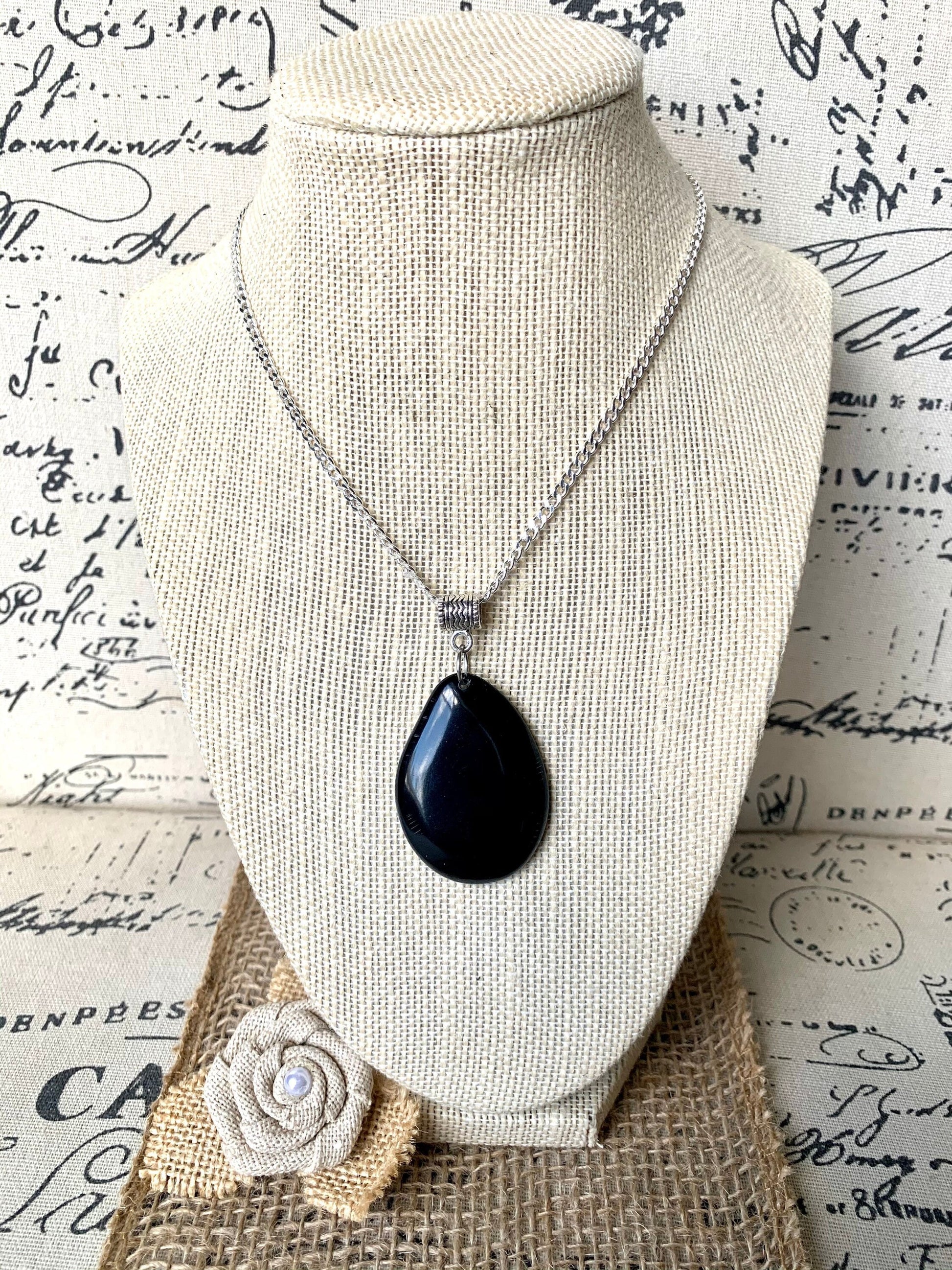 Black Tagua pendant Mother's day gifts under 10 for wife Fashion jewelry Handmade beaded pendant NO chain Boho style One of a kind Organic