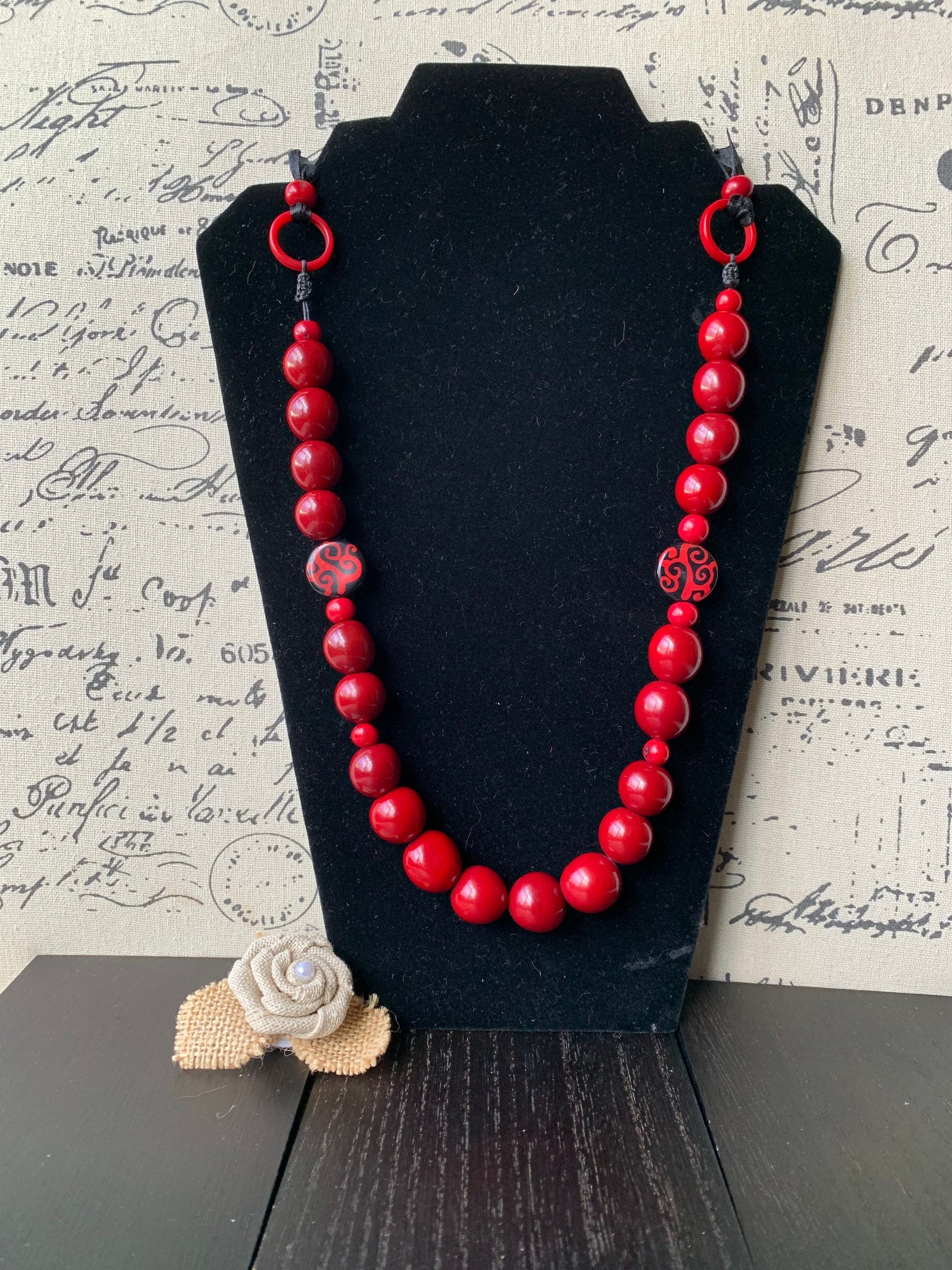 Red statement necklace with bubblegum beads Tagua necklace Mother's day gifts for wife Big bold chunky necklace Cruise fashion trends