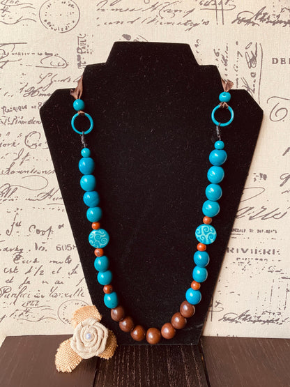Turquoise blue and brown statement necklace with bubblegum beads Tagua necklace Big bold chunky necklace Spring fashion trends Mother's day