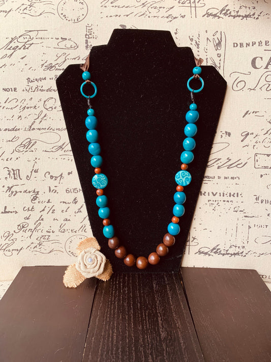 Turquoise blue and brown statement necklace with bubblegum beads Tagua necklace Big bold chunky necklace Spring fashion trends Mother's day