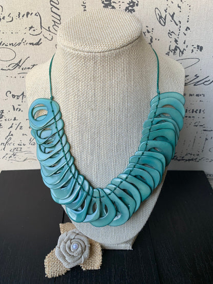 Turquoise green Tagua necklace with adjustable cord Mothers day gift ideas Chunky link necklace Summer trendy fashion Big bold statement