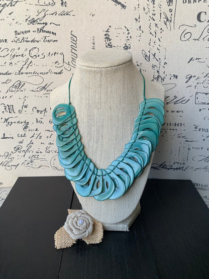 Turquoise green Tagua necklace with adjustable cord Mothers day gift ideas Chunky link necklace Summer trendy fashion Big bold statement