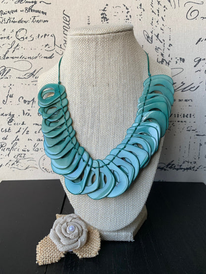 Turquoise green Tagua necklace with adjustable cord Mothers day gift ideas Chunky link necklace Summer trendy fashion Big bold statement