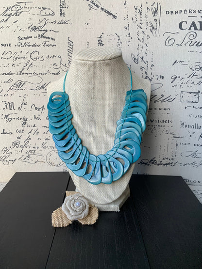 Turquoise blue Tagua necklace with adjustable cord Mother's day gifts for wife Chunky link necklace Beach trendy fashion Big bold statement