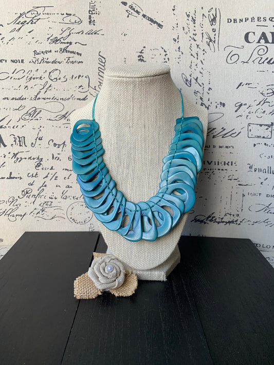 Turquoise blue Tagua necklace with adjustable cord Mother's day gifts for wife Chunky link necklace Beach trendy fashion Big bold statement
