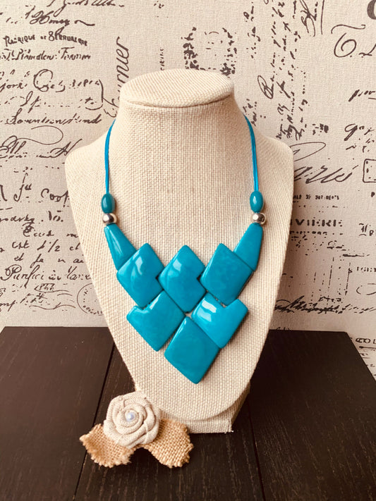 Turquoise blue tagua necklace Fall style trends Geometric necklaces for women Lightweight fashion necklace Anniversary gifts for wife