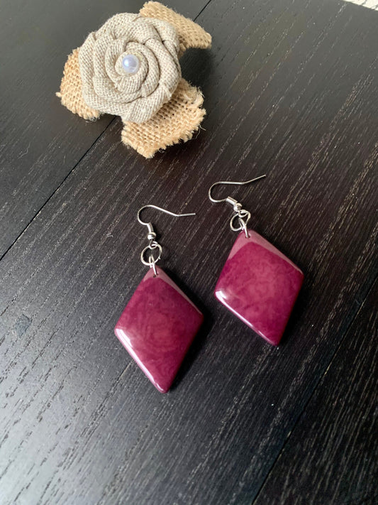 Purple Tagua earrings Geometric drops Lightweight earrings Long beaded dangles Gifts under Mother’s Day gifts under 15 Spring fashion trends