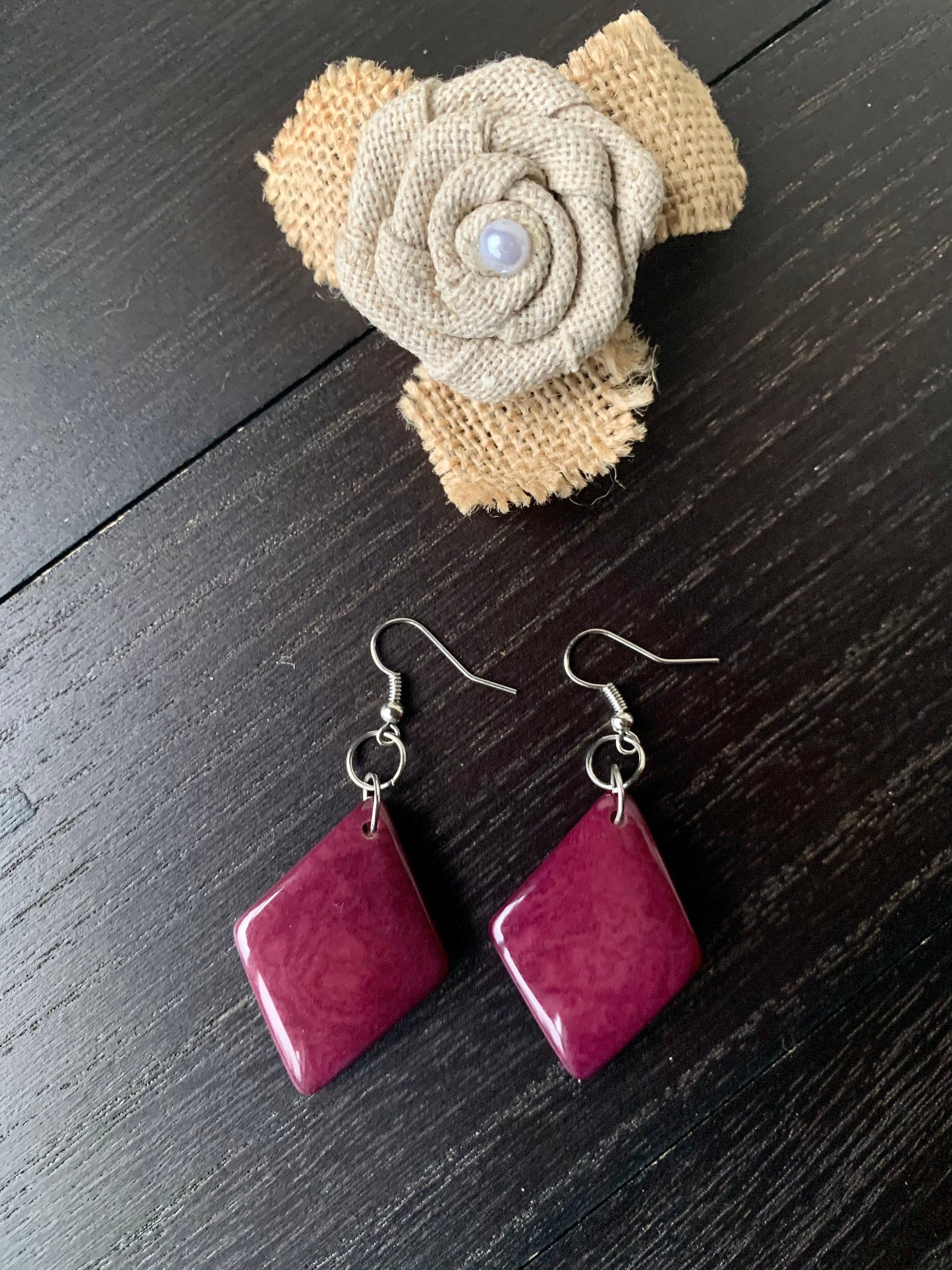 Purple Tagua earrings Geometric drops Lightweight earrings Long beaded dangles Gifts under Mother’s Day gifts under 15 Spring fashion trends