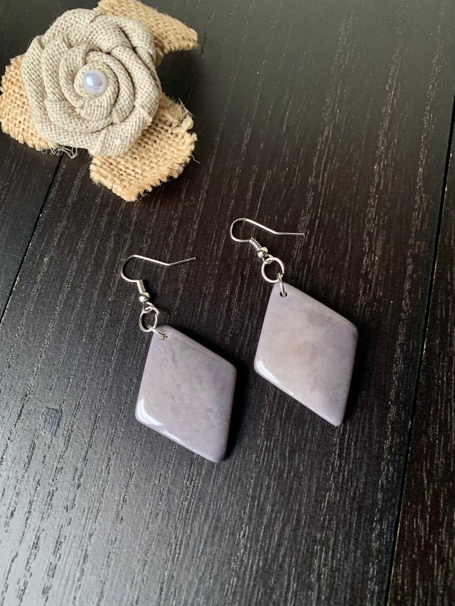 Gray Tagua earrings Geometric drops Lightweight earrings Long beaded dangles Gifts under 15 Custom jewelry resort wear Fall fashion trend