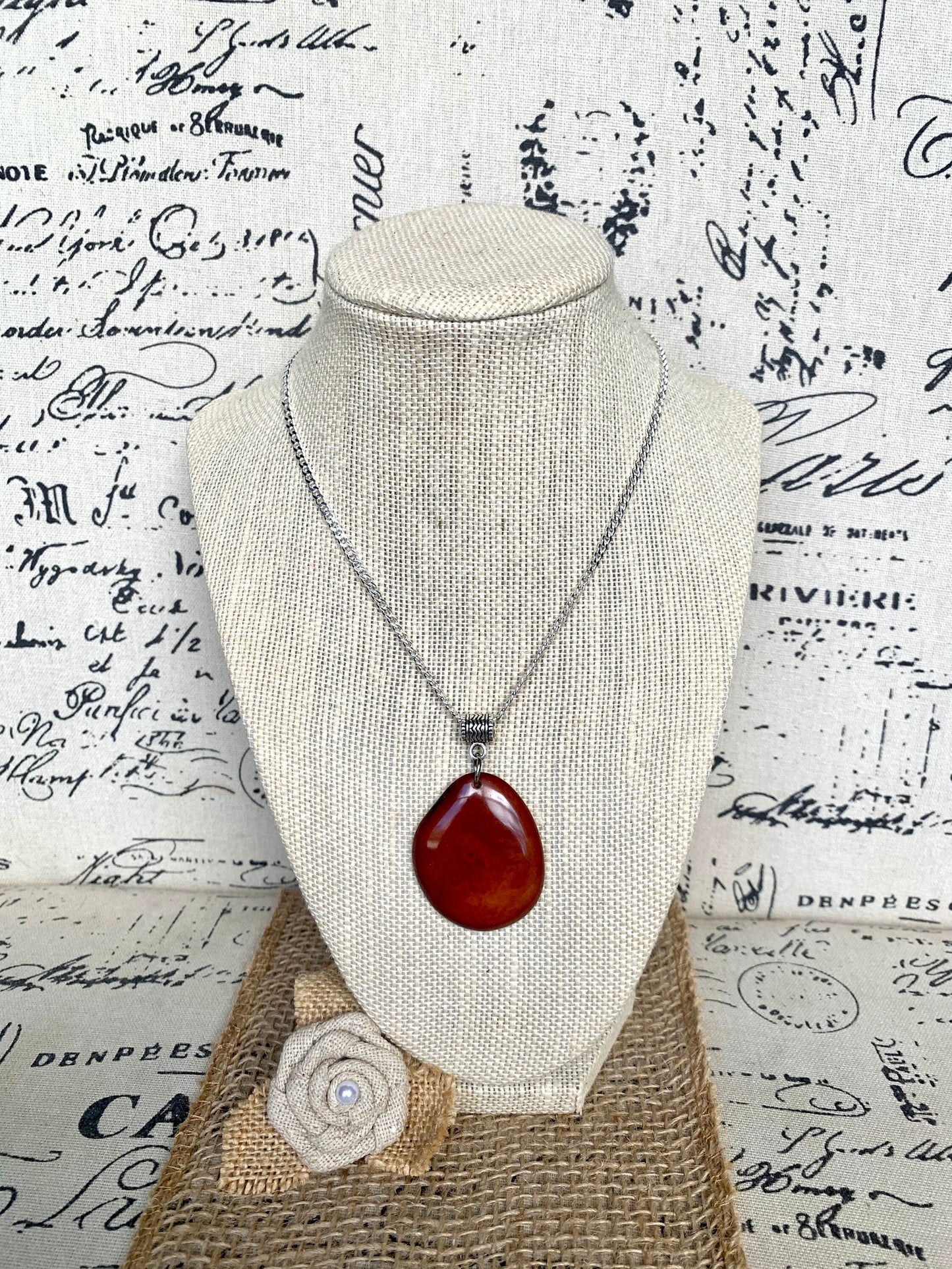 Brown Tagua pendant Autumn outfit style gifts under 10 Fashion jewelry Handmade beaded pendant NO chain Fall trendy fashion Cruise style