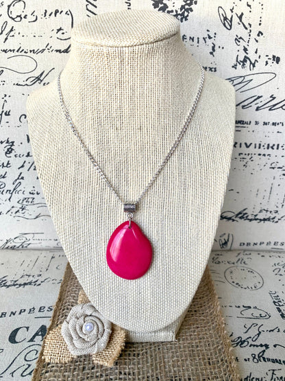 Hot Pink Tagua pendant Mother's day gifts under 10 Fashion jewelry Handmade beaded pendant NO chain Artisan handmade in Ecuador Spring style
