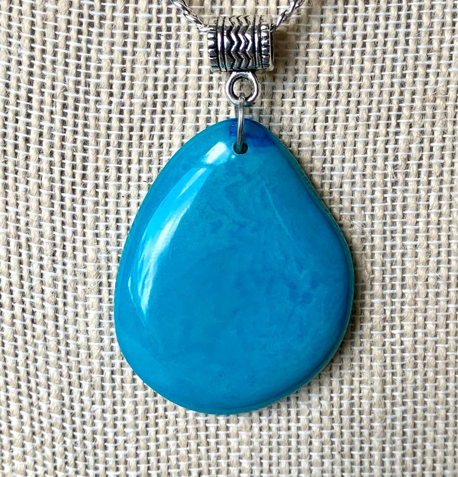 Turquoise blue Tagua pendant Mothers day gift under 10 Fashion jewelry Handmade beaded pendant NO chain Artisan handmade in Ecuador