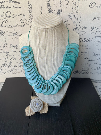 Turquoise green Tagua necklace with adjustable cord Mothers day gift ideas Chunky link necklace Summer trendy fashion Big bold statement