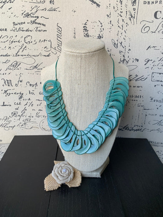 Turquoise green Tagua necklace with adjustable cord Mothers day gift ideas Chunky link necklace Summer trendy fashion Big bold statement