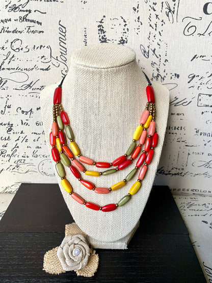 Multicolored adjustable necklace Mother's day gifts Tagua nut necklace 4 Layer necklace with golden accents Statement beaded collar