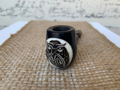 Owl smoking pipe Hand carved wooden smoking bowl Gifts for smokers Handmade tagua nut and wood Sacred animals tribal pocket pipe Organic