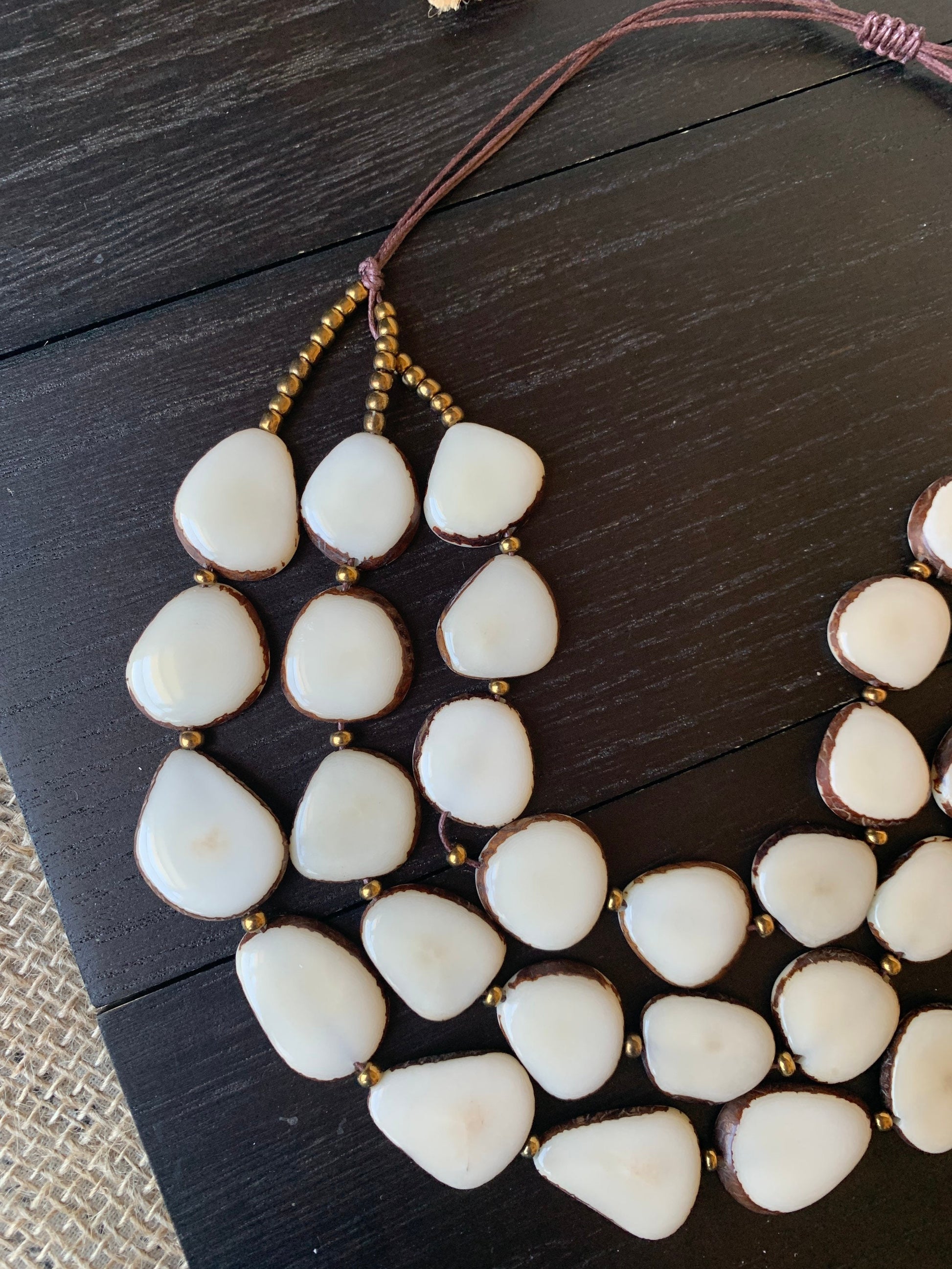 Ivory white fashion triple layer necklace Tagua jewelry 14 year wedding anniversary gift Big bold chunky necklace 3 strands adjustable