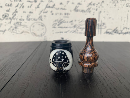 Mushroom smoking pipe Handmade tagua nut and wood pocket pipe One of a kind tribal hand pipe Natural Gift for smokers Hand carved in Ecuador