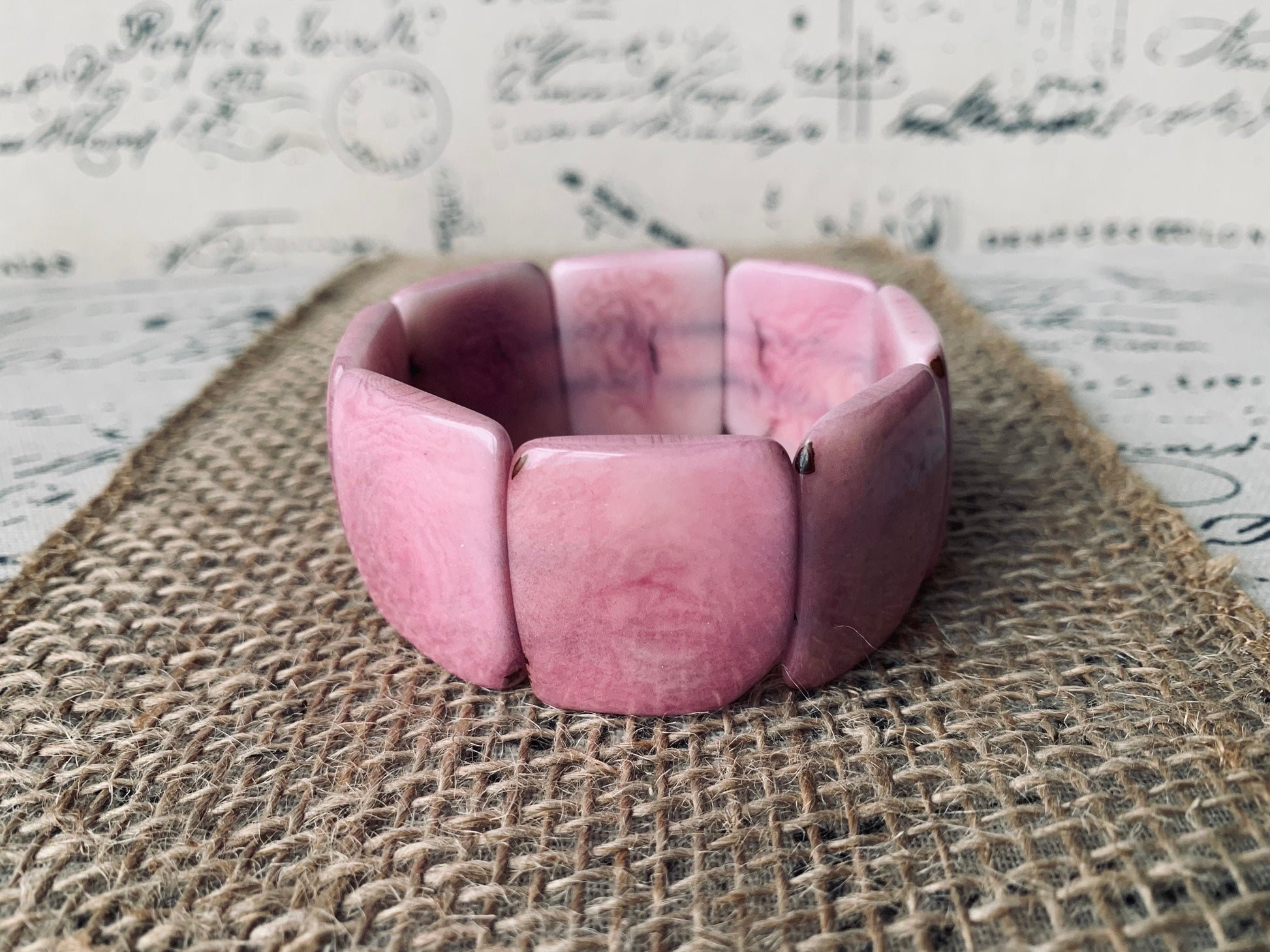 Pink statement bracelet Tagua jewelry for Summer Oversized stretch bangle Huge adjustable bangle Elastic wide cuff bracelet Anniversary gift