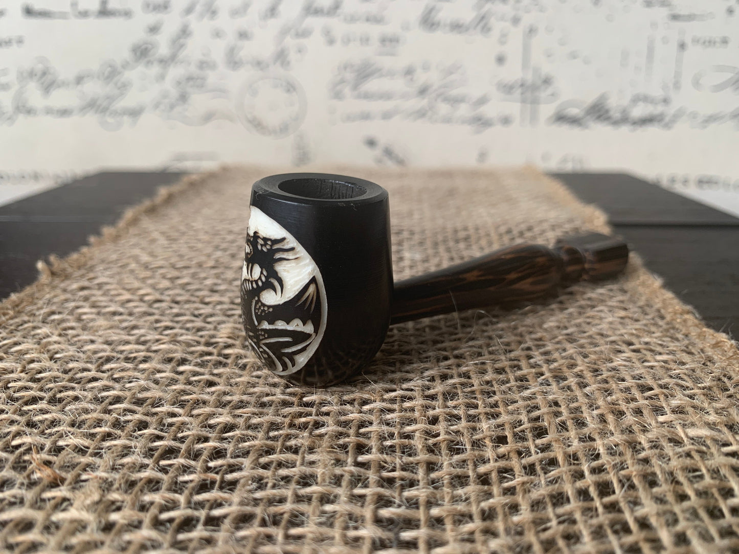 Dragon smoking pipe Handcrafted smoking bowl Handmade tagua nut and wood One of a kind tribal hand pipe Ceremonial shaman ritual Pocket pipe