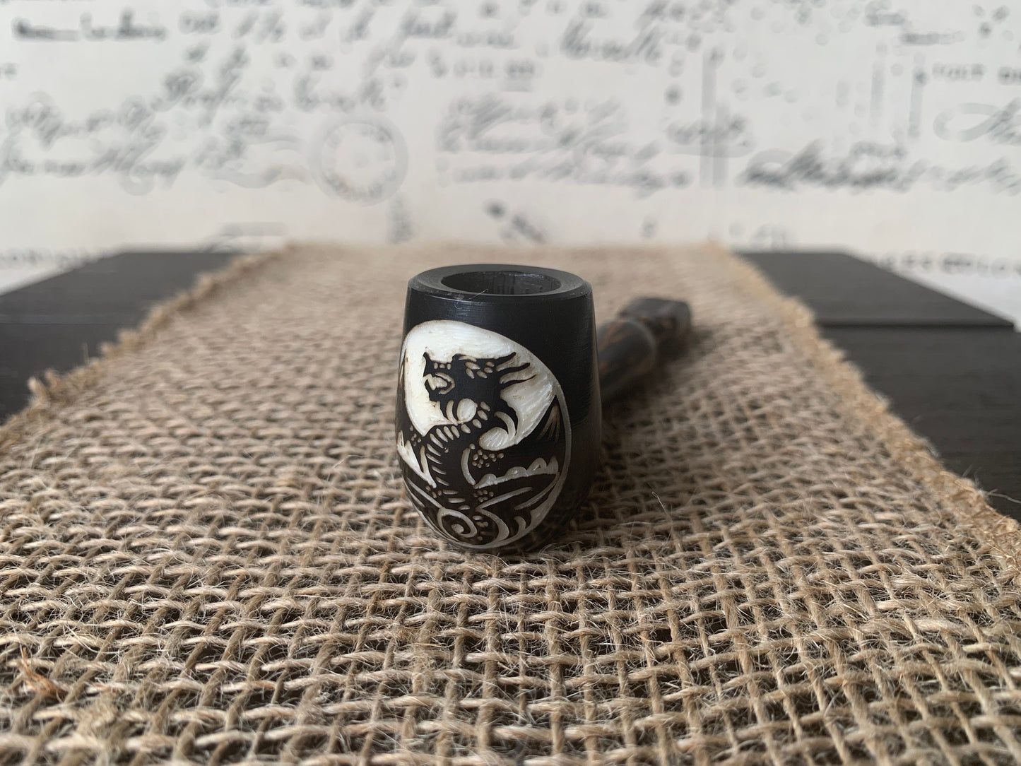 Dragon smoking pipe Handcrafted smoking bowl Handmade tagua nut and wood One of a kind tribal hand pipe Ceremonial shaman ritual Pocket pipe