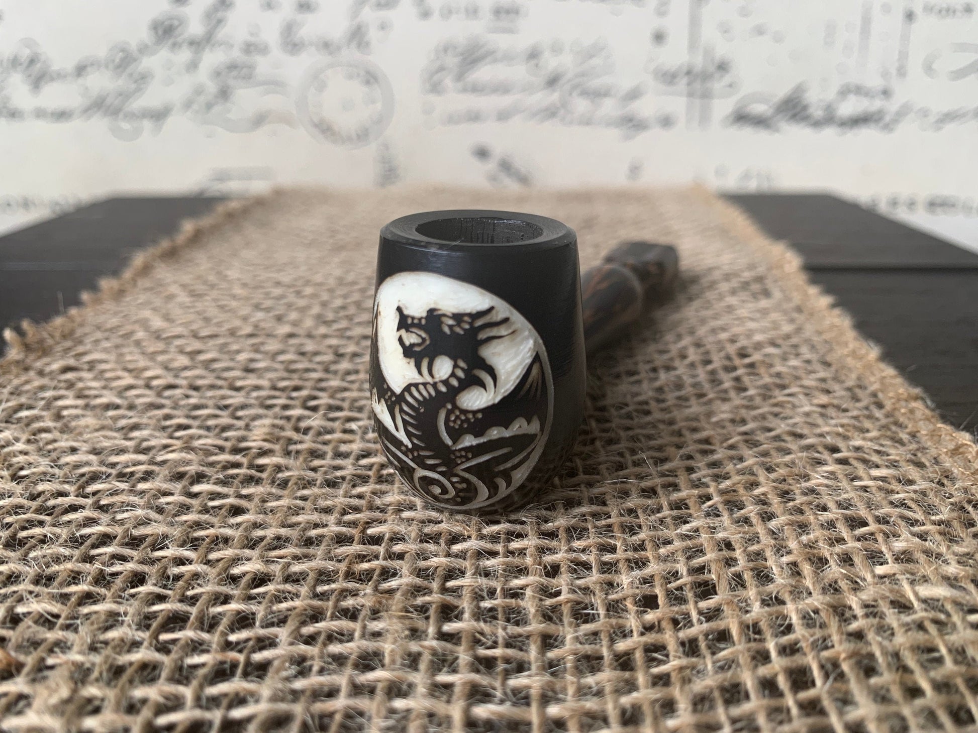 Dragon smoking pipe Handcrafted smoking bowl Handmade tagua nut and wood One of a kind tribal hand pipe Ceremonial shaman ritual Pocket pipe